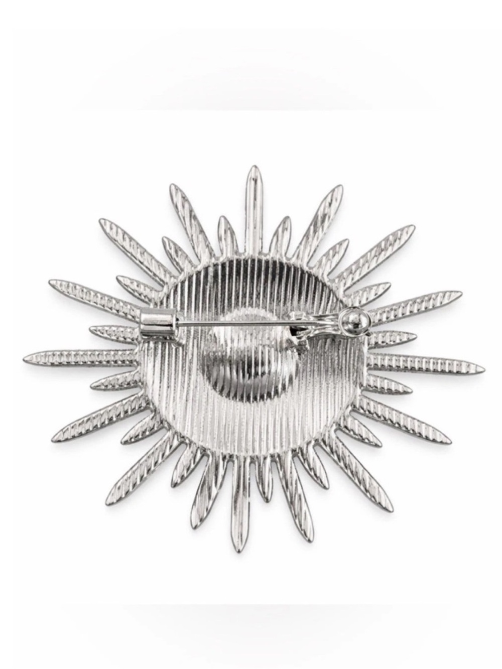 NWT Silver Sunburst Pearl Rhinestone Brooch - Celestial Starburst Pin - Picture 3 of 5